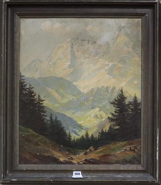 Wilhelm Thiele (1872-1939) oil on canvas, Mt Watzmann, Bavaria, 60 x 50cm.
